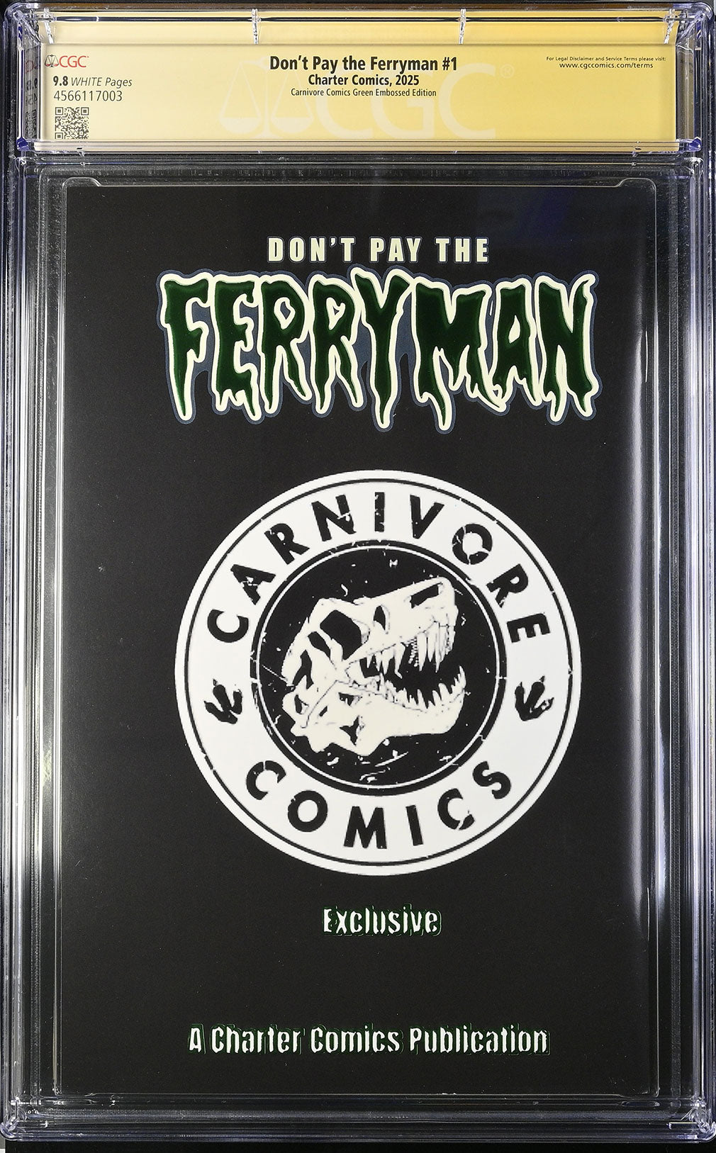 Don't Pay The Ferryman #1 Green Embossed Edition CGC SS 9.8 | Ryan G. Browne