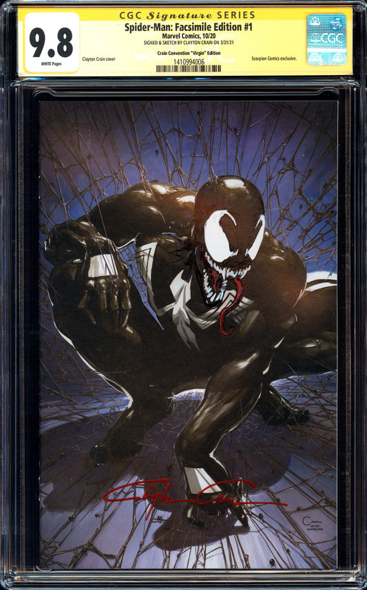 Spider-Man Facsimile #1 - NYCC Black Suit Virgin VENOM CLAYTON CRAIN SKETCH CGC SS 9.8